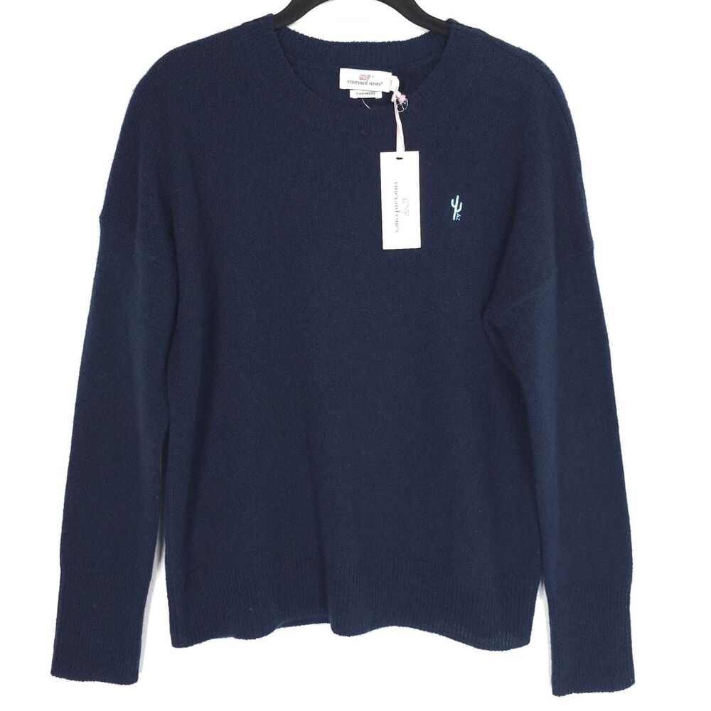 VINEYARD VINES New 100% CASHMERE Sweater XS Women Crew Nk Navy ROMANIA 2E001663